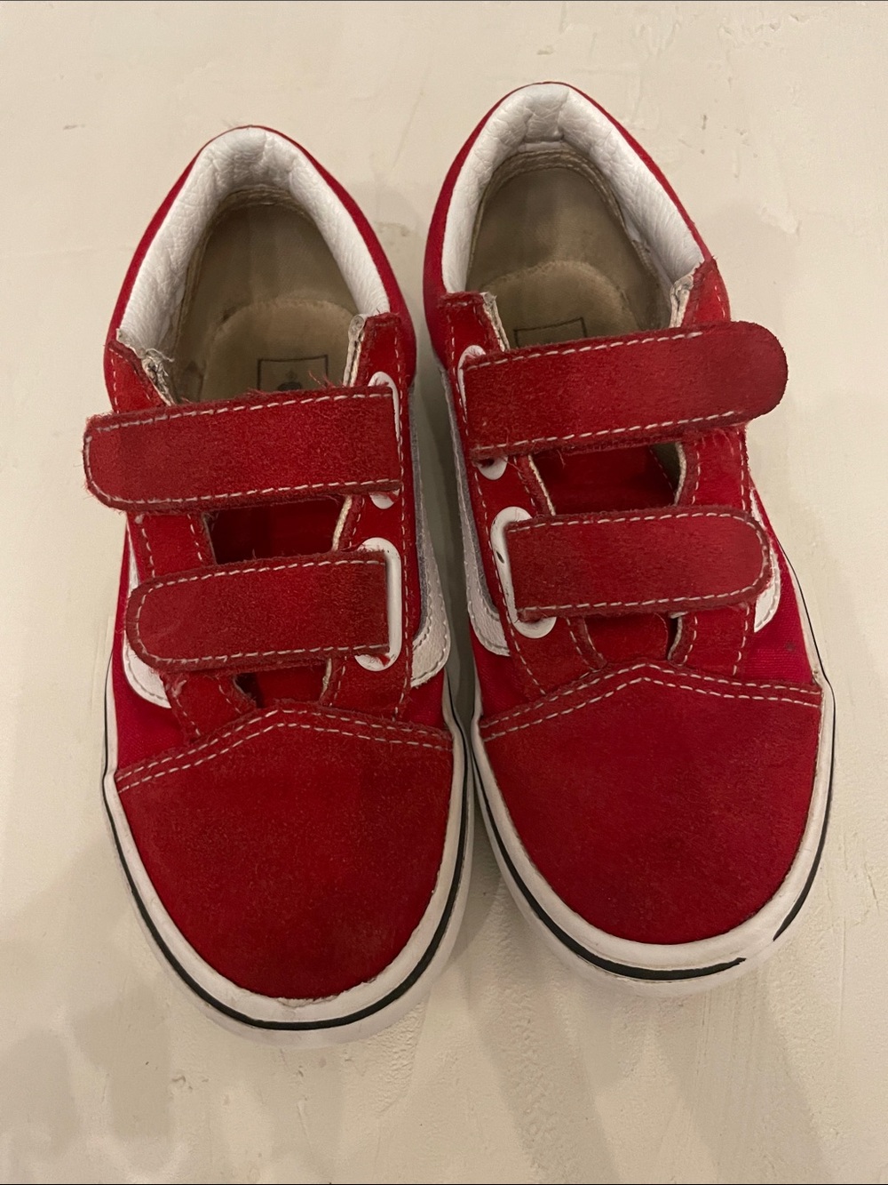 Vans Kids Red Velcro Sneakers with White Trim